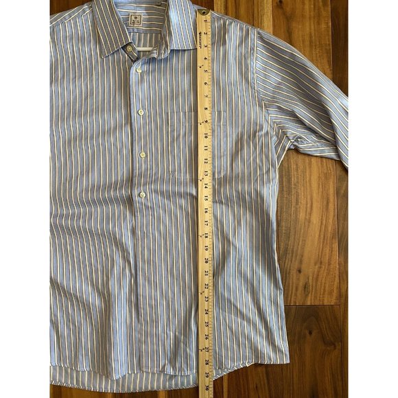 Peter Millar Mens L Long Sleeve Button Down Shirt Blue Stripe 100% Cotton  - Picture 4 of 4